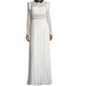 Self-Portrait Long-Sleeve Paneled Lace Maxi Dress